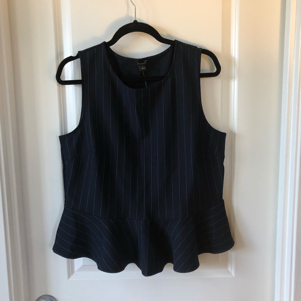 Navy Pinstriped Ann Taylor Peplum Sleeveless Top